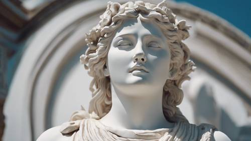 A white plaster sculpture of a Greek goddess that appears to be ancient and majestic.
