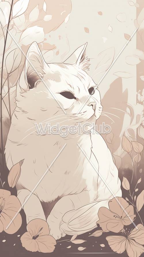 Charming Cat in a Garden of Leaves Tapeta [31e30b16a0304dbda101]