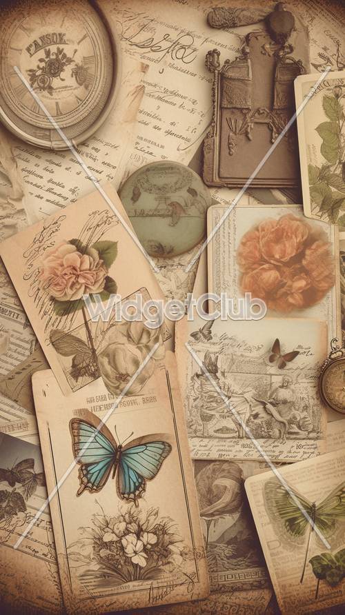 Collezione vintage floreale e farfalla