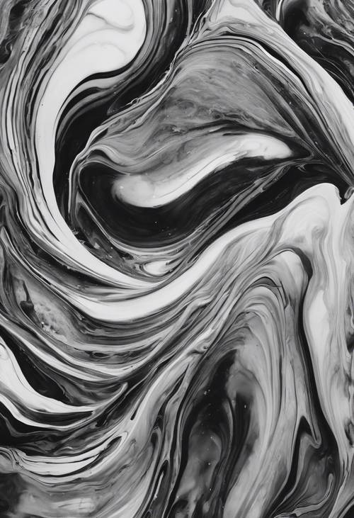 Pusaran warna cat air hitam dan putih abstrak yang mengisyaratkan laut yang ganas.