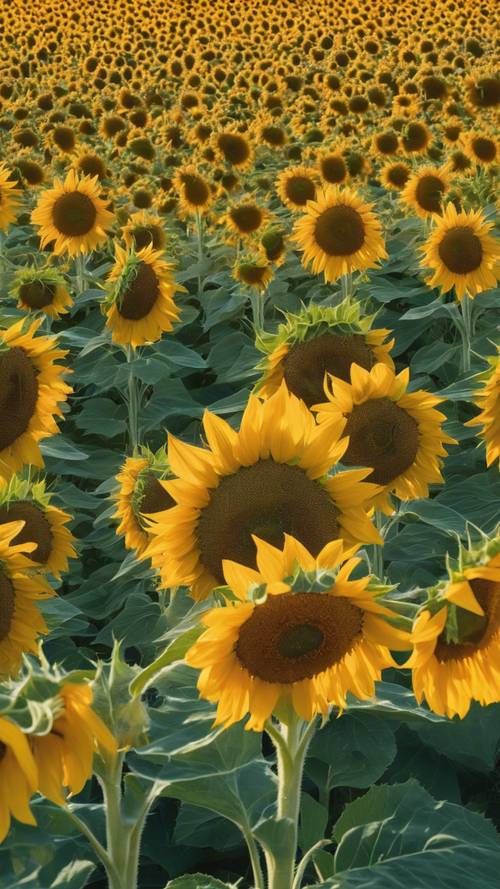 A vibrant sunflower field under a clear blue summer sky.