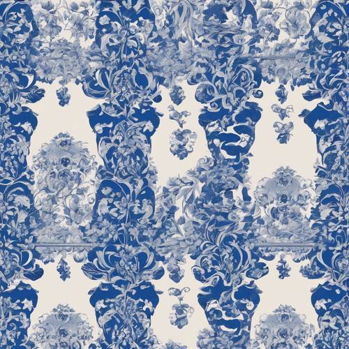 로얄 블루 다마스크 프린트는 화려하고 세밀하며 미묘한 색조 변화가 있습니다.
