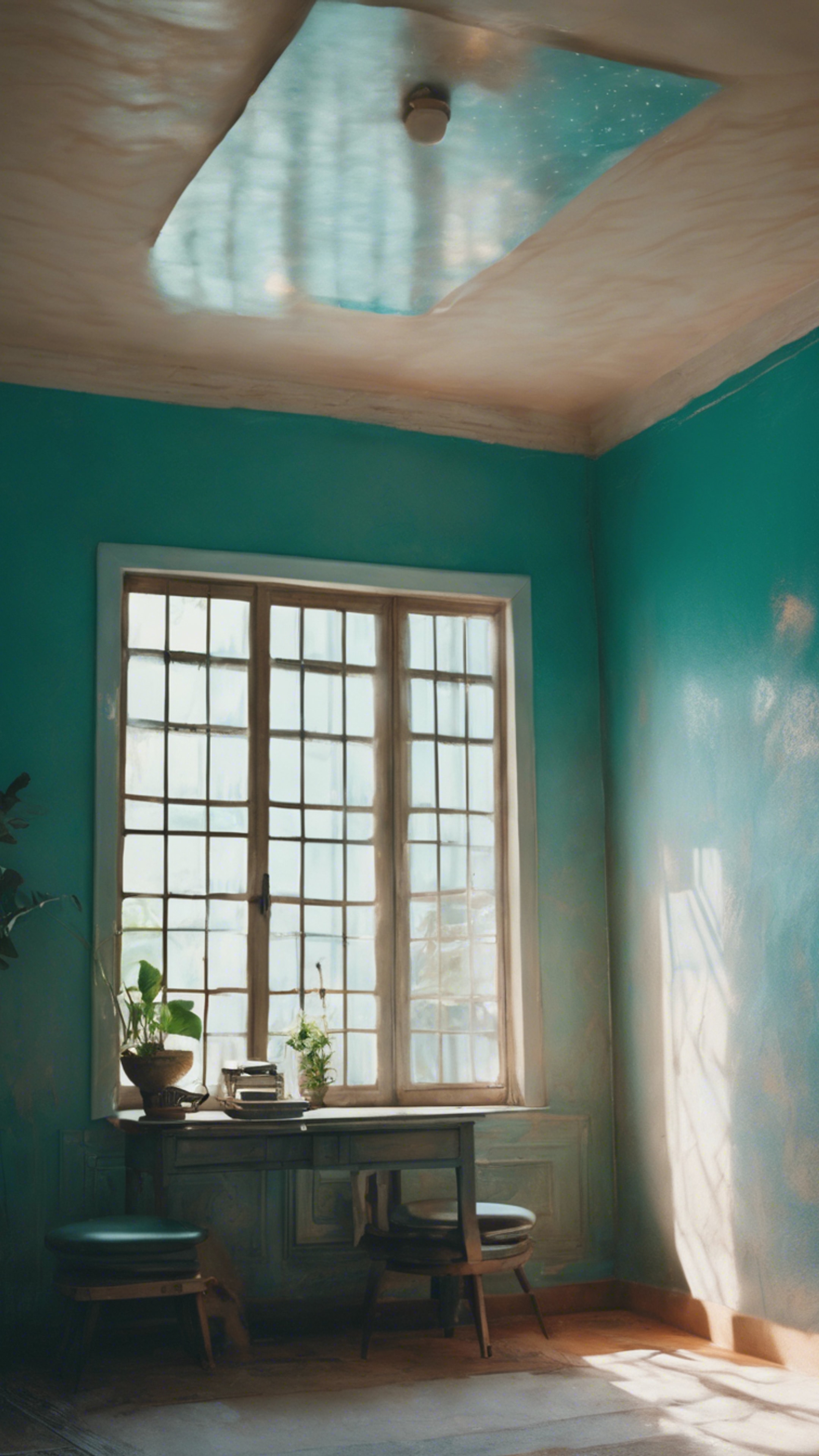 A serene room painted in the shade of cool teal. Wallpaper[59a2d2889aea4415a863]