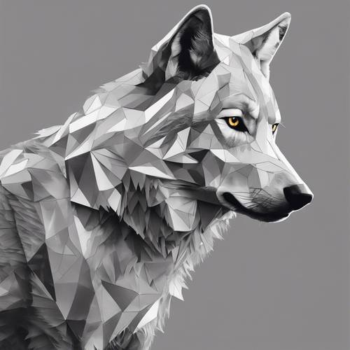 Geometryczna ilustracja wilka w pięćdziesięciu odcieniach szarości.