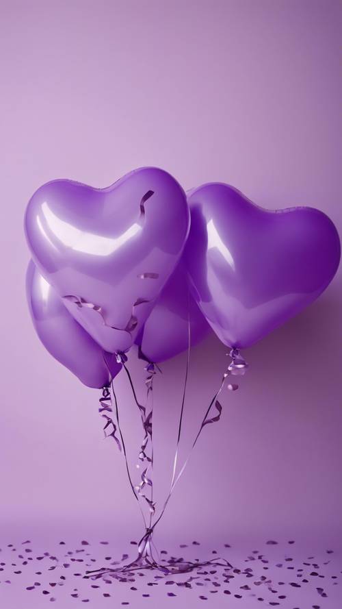 Una cita romántica sobre el amor, adornada con globos morados en forma de corazón sobre un fondo lavanda pálido.