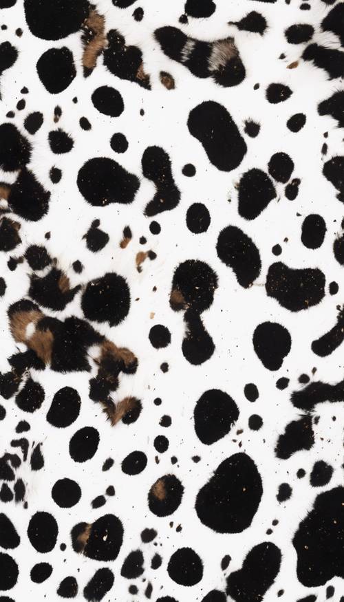 Wild and raw black spots splattered over a white background to mimic a cowhide. Wallpaper [327142c6a33440599e77]