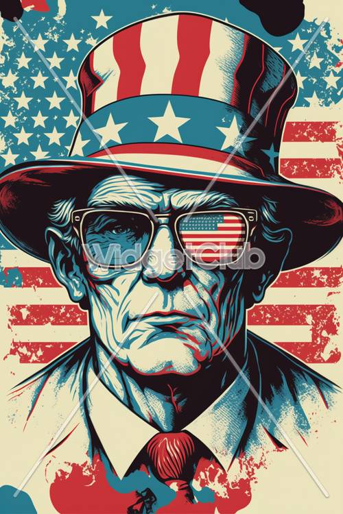 American Flag Themed Art with Uncle Sam Style Hat