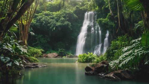 Uma refrescante cachoeira tropical em meio a uma vegetação exuberante, a pureza do cenário adornada com a frase &quot;Quer você pense que pode, ou pense que não pode - você está certo&quot;.