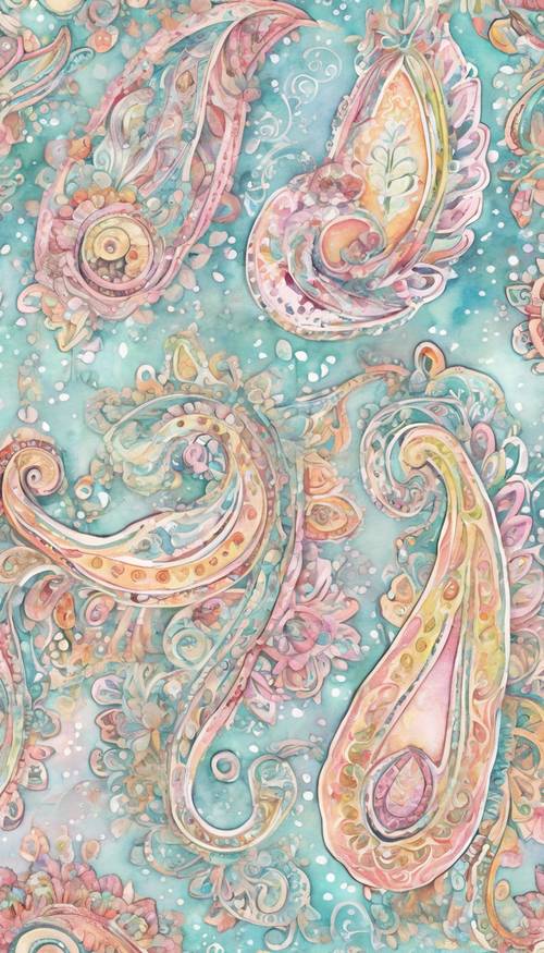 Um padrão paisley pastel brilhante e alegre com um estilo suave de aquarela.