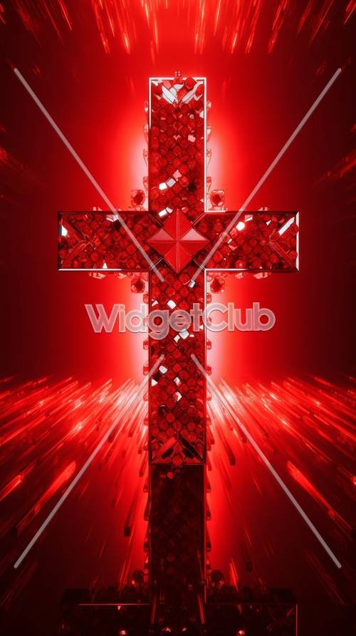 Ruby Red Cross with Shining Light Rays