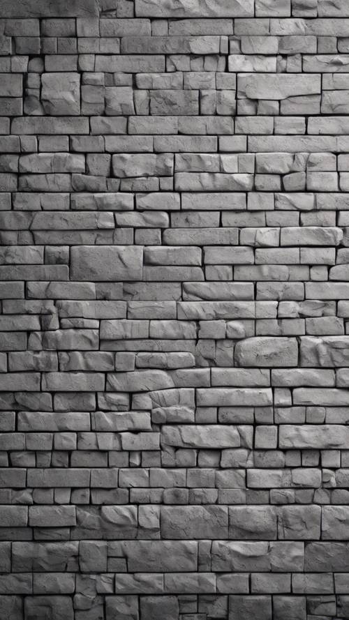 A close up image of a grey brick wall with deeply etched grout lines.
