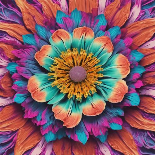 A digital flower blooming with psychedelic colours. Divar kağızı [12eb7d9d1e3c431f8091]