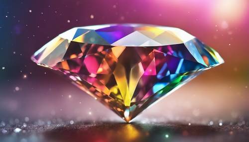 A dazzling rainbow-formed diamond under bright light.