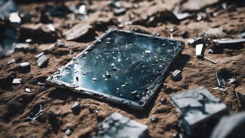 A broken metallic tablet amidst wreckage, the last remnant of a fallen alien civilization. Wallpaper [75012ca3e214470a9c89]