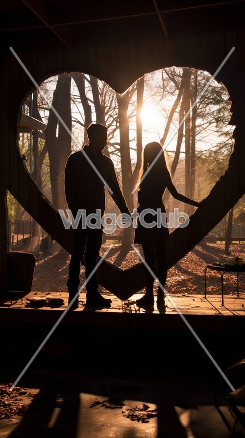 Silhuetas do pôr do sol: um momento romântico na floresta