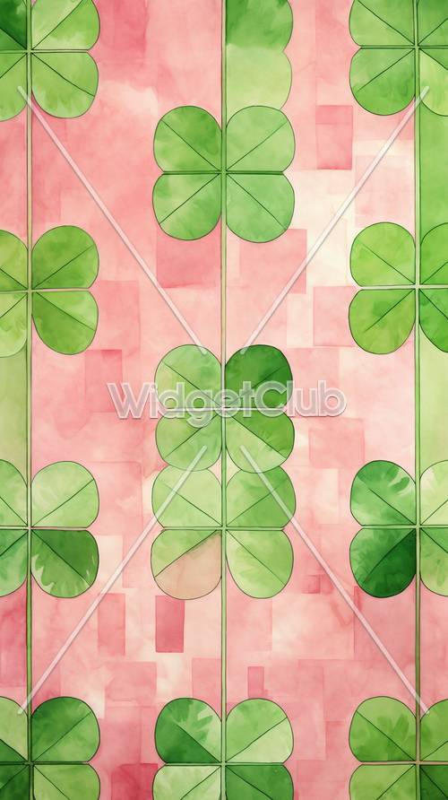 Trevos de quatro folhas da sorte em blocos rosa e verdes