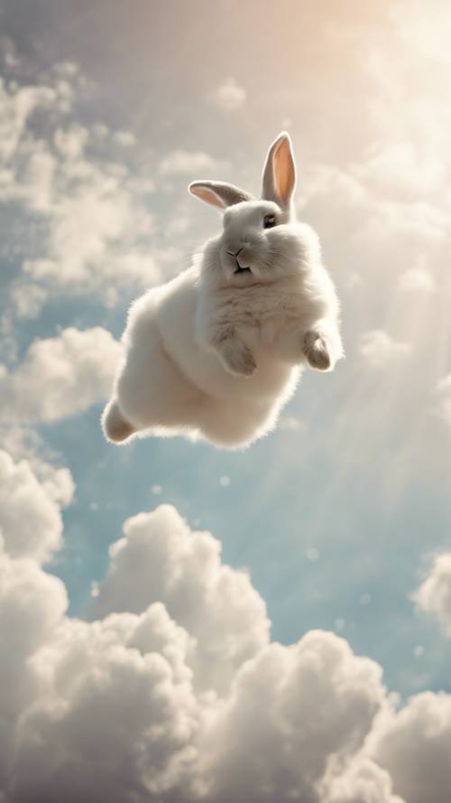 Parlak öğleden sonra gökyüzünde atlayan tavşan şeklinde pamuk beyazı bir bulut.