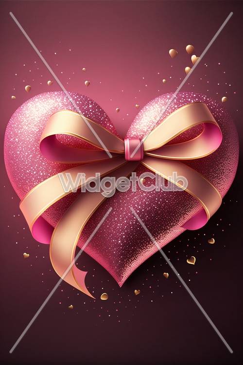 Подарочная коробка в форме сердца на блестящем розовом фоне