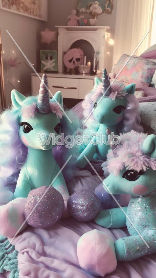 Los juguetes mágicos de unicornio brillan en rosa y azul