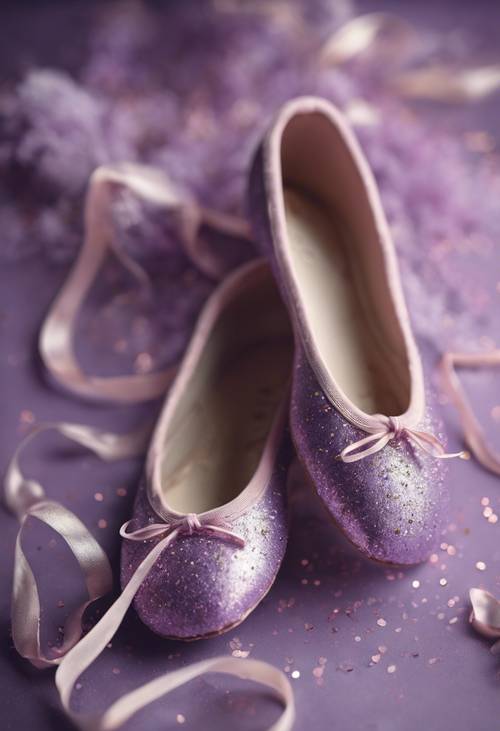 Classic ballet shoes in lilac color sprinkled with delicate glitter.