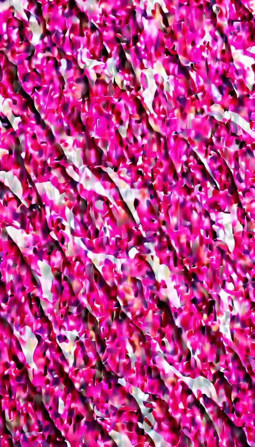 Ein unendliches Muster aus leuchtend rosa Camouflage, durchsetzt mit weißen Streifen.