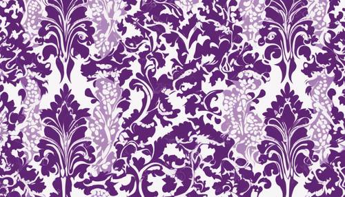 A detailed, seamless pattern of purple and white damask with elements of classic elegance.