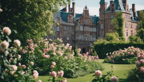 Das Schloss Rosenborg in Kopenhagen, umgeben von seinem üppigen Garten in voller Blüte.