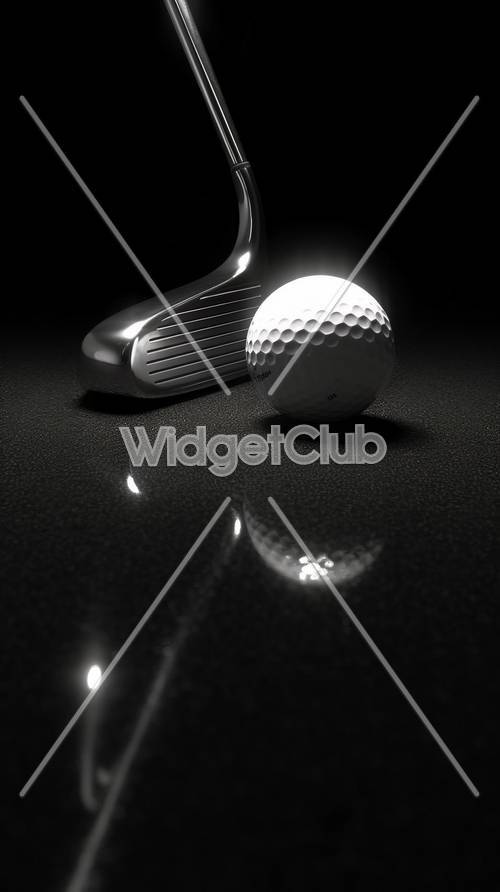 Gleaming Golf Ball and Iron Club on Dark Surface