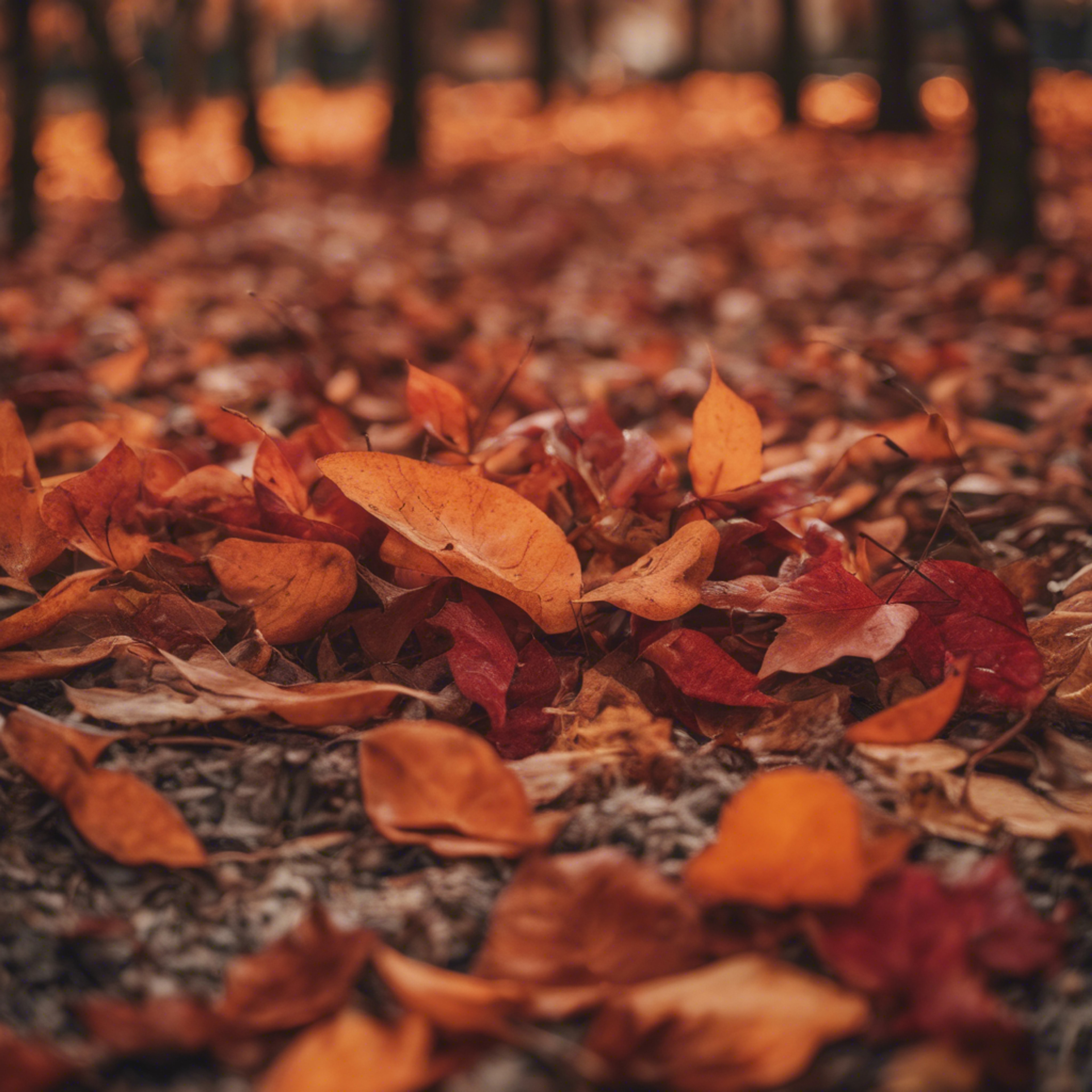 A fiery autumnal garden, ablaze with hues of oranges, reds, and browns, carpeted with fallen leaves.壁紙[7a9158193afd461da080]