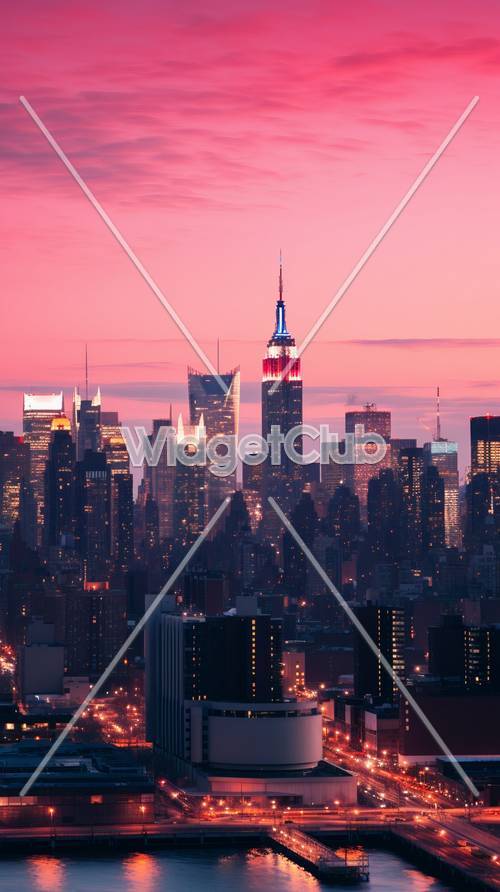 Hoàng hôn màu hồng trên đường chân trời thành phố New York
