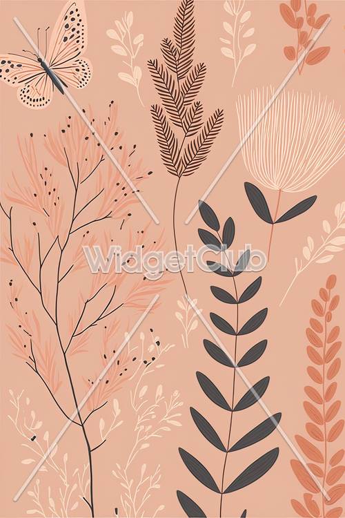 Peach Toned Leaves and Plants Design