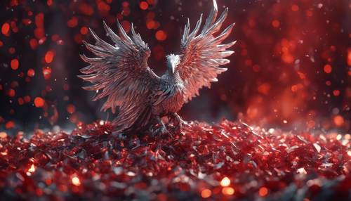 A brilliant Silver Phoenix rising from a pile of red embers. Tapet [e01e404a1e5c495c8797]