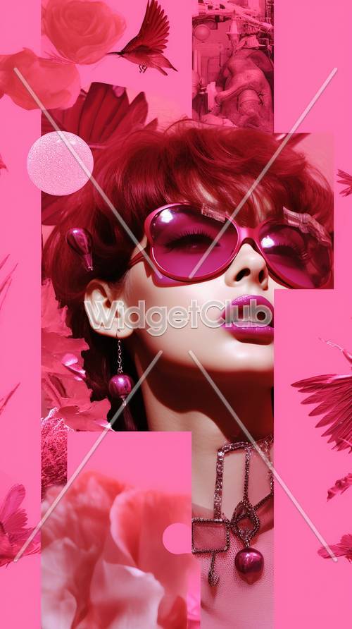 Stylish Pink Glasses and Fashionable Accessories Background