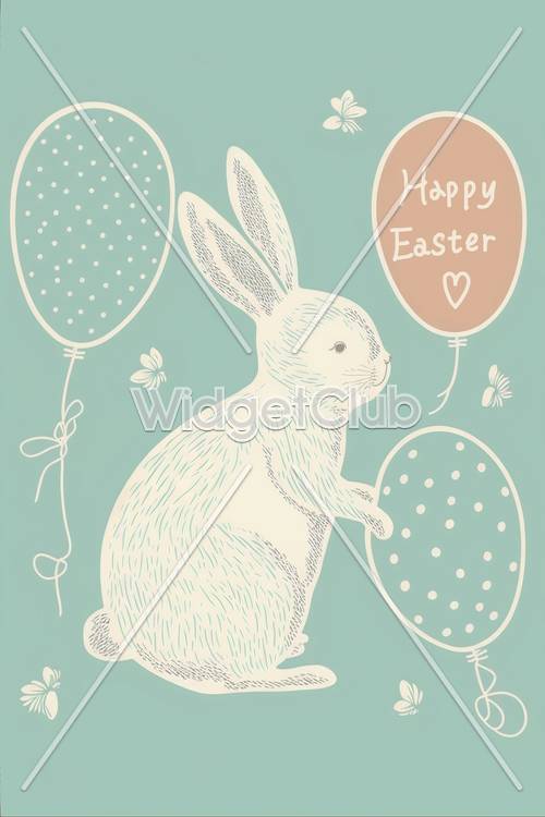 Easter Bunny with Balloons and Stars for a Joyful Celebration