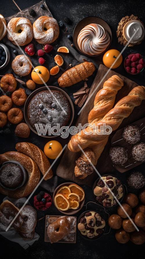 Delicious Breakfast Foods on a Dark Table Валлпапер [1807bd237be24af99c93]