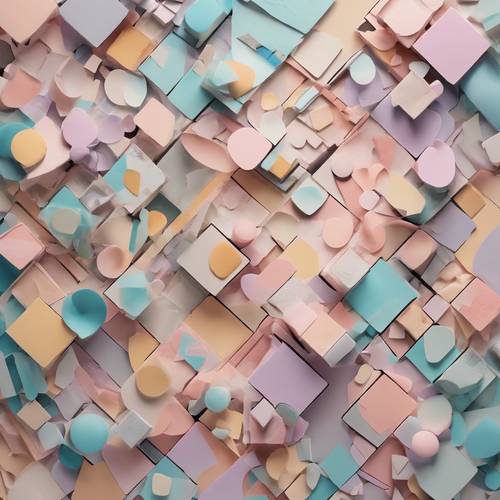 Arte abstrata de inspiração cubista com paleta de cores pastel.