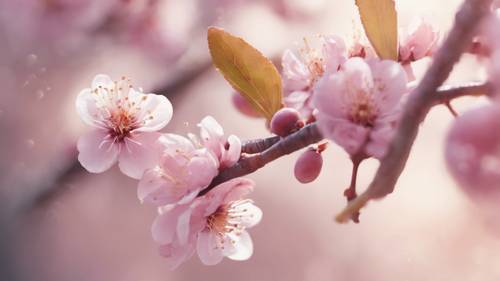 柔らかなパステルカラーで表現された梅の花の季節