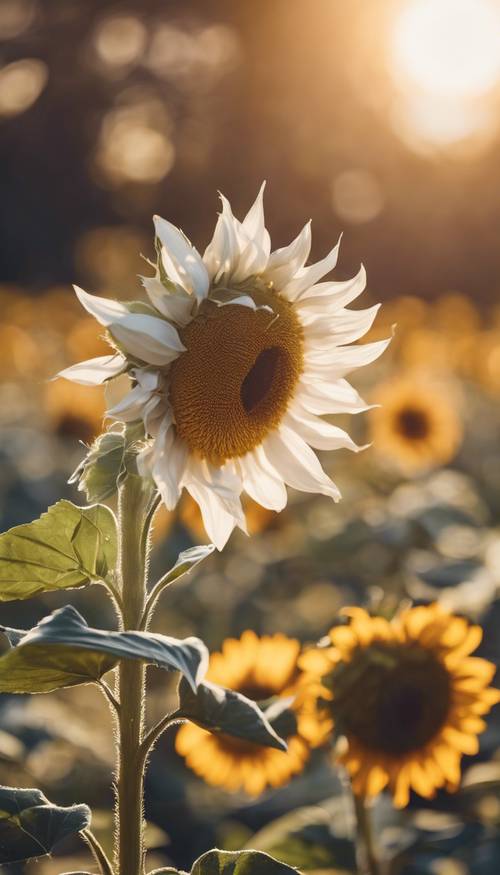 Bunga matahari putih di bawah sinar matahari sore.