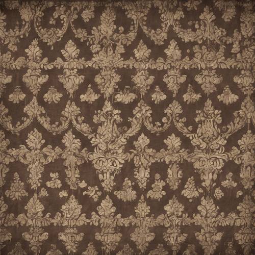 Faded dark brown damask pattern giving the essence of aged, vintage fabric.