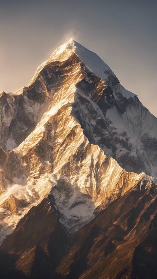 Majestatyczny szczyt Himalajów skąpany w świetle złotego świtu.