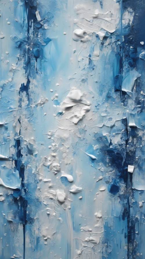 Une peinture abstraite esthétique avec différentes nuances de bleu et de blanc.