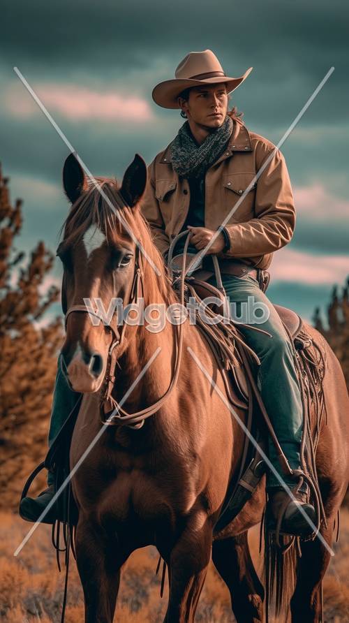 Cavalcando verso il tramonto con un bellissimo cavallo