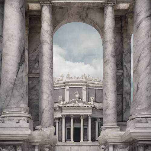 Un majestueux édifice de style roman, réalisé en marbre gris et blanc.