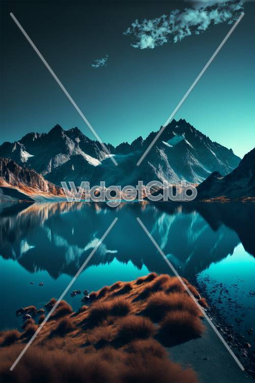 美しい青い山の湖の風景