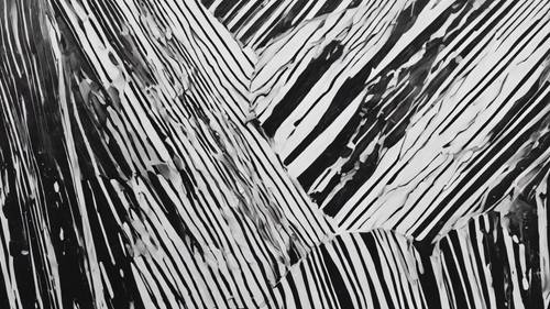 Lukisan abstrak minimal hitam putih, penekanan pada garis dan ruang negatif.
