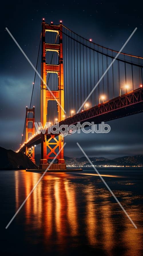 Golden Gate Bridge at Night with Sparkling Lights Wallpaper[3981492efda5439cba40]