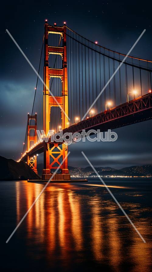 גשר שער הזהב בלילה עם אורות נוצצים