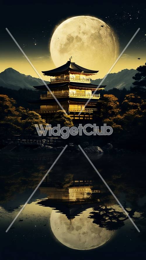 Golden Pagoda at Dusk: A Scenic Japanese View Wallpaper[f9bdcc13bf4f40aaa0ab]
