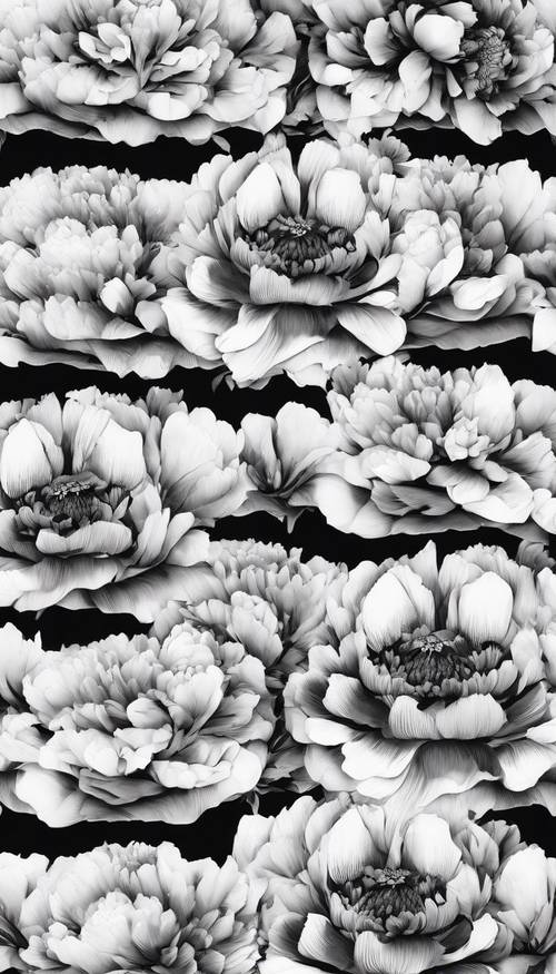 单色花卉条纹采用不同纹理的黑白牡丹。
