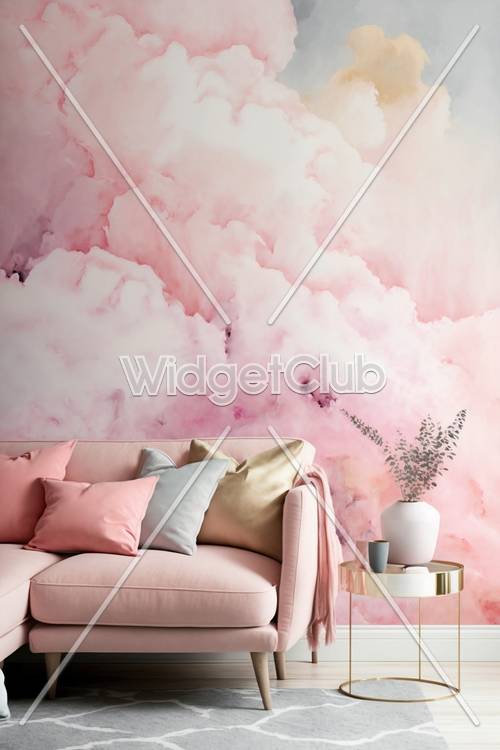 Design rosa con cielo nuvoloso per la tua stanza